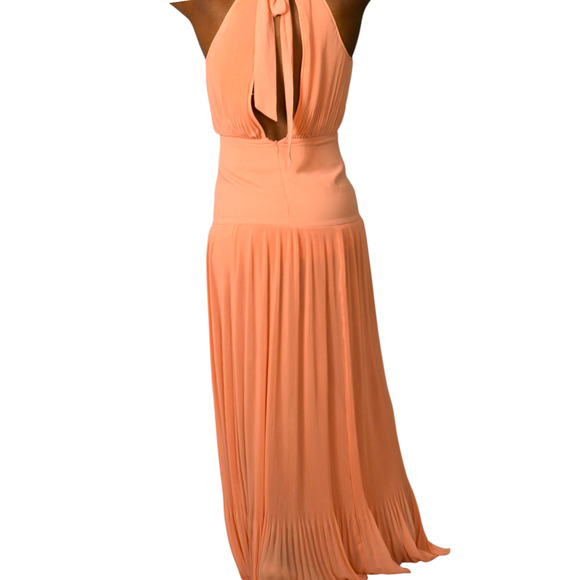 Veronica Beard Lilliana Dress Orange Halter High Neck Plisse Long Evening Gown 2 - Picture 3 of 16